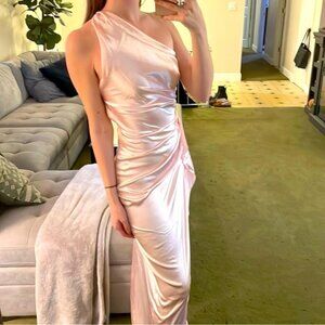 Lussoire | Satin One Shoulder Blush Pink Side Slit Formal Dress